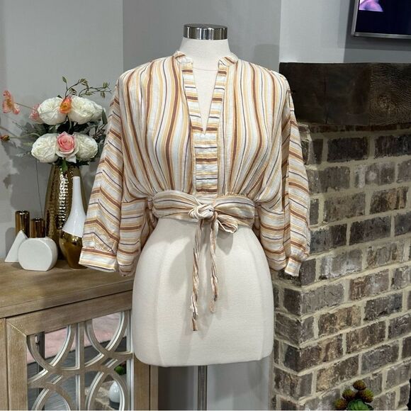 By ANTHROPOLOGIE Women’s Tie-Front Boho Blouse in the Size XXSP in Striped Print - Picture 14 of 15